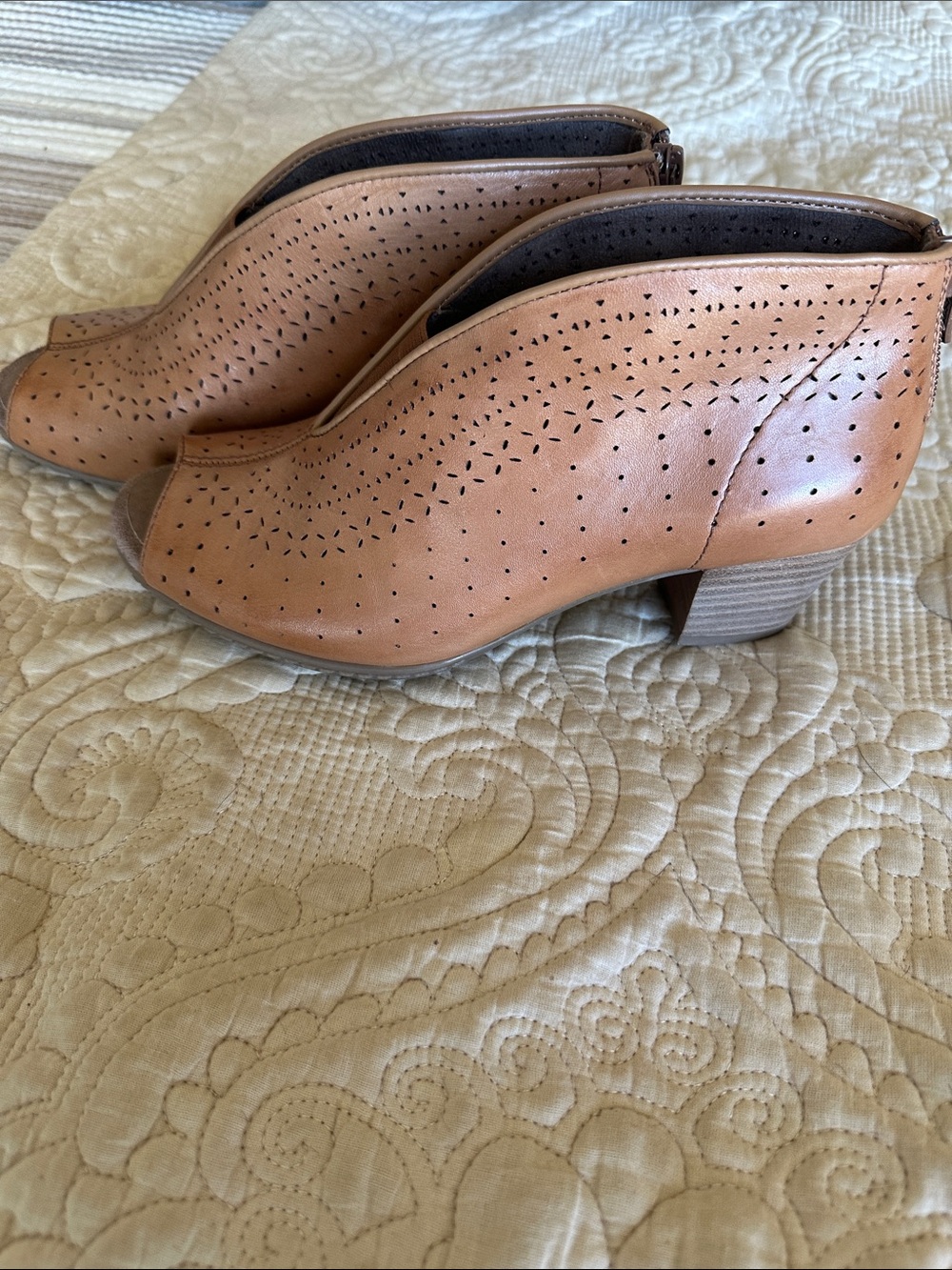 Earth Tan Perforated Leather Peep-Toe Booties - Picture 5 of 5